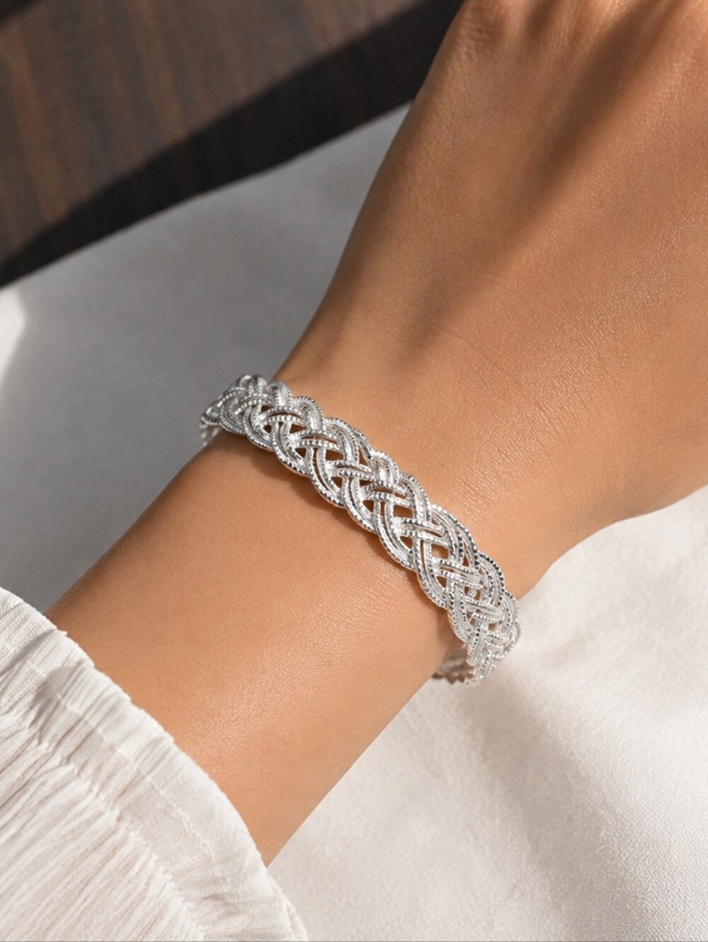 925 sterling silver woven braided cuff bangle bracelet